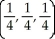 The surfaces x + y + z = 1, x = 0, y = 0, z = 0 bound a solid object of constant density. Find its centre of mass. A)    B)    C)    D)    E)   