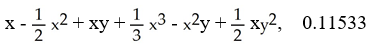 Find the Maclaurin polynomial of degree 3 for the function f(x, y)  = ln(1 + x   )  and use it to find an approximate value for ln(1 + 0.1   ) . State your answer to 5 decimal places. A)    B)    C)    D)    E)   