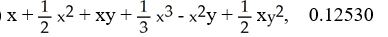 Find the Maclaurin polynomial of degree 3 for the function f(x, y)  = ln(1 + x   )  and use it to find an approximate value for ln(1 + 0.1   ) . State your answer to 5 decimal places. A)    B)    C)    D)    E)   
