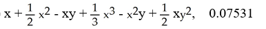 Find the Maclaurin polynomial of degree 3 for the function f(x, y)  = ln(1 + x   )  and use it to find an approximate value for ln(1 + 0.1   ) . State your answer to 5 decimal places. A)    B)    C)    D)    E)   