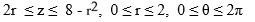  Use cylindrical coordinates [ r,  \theta , z] to describe the region enclosed by the half-cone z = 2   and the paraboloid z = 8 - x<sup>2</sup> -   . A)    B)    C)    D)    E)    