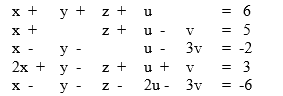 Use Maple's LinearSolve routine (or other equivalent software)  to solve the system of equations:x   A)  (x, y, z, u, v)  = (1 + t, 1 + t, 2 - t, 2 - t, t)  for any real number t B)  (x, y, z, u, v)  = (1 + t, 1 + t, 2 + t, 2 - t, 3t)  for any real number t C)  (x, y, z, u, v)  = (1 + t, 1 - t, 2 + t, 2 - t, t)  for any real number t D)  (x, y, z, u, v)  = (2 + t, 1 - t, 2 + t, 1 - t, t)  for any real number t E)  (x, y, z, u, v)  = (1 + t, 1 - t, 2 +t, 2 - t, 0)  for any real number t