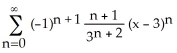  Find the Taylor series for f(x)  =   about x - 3. On what interval does the series converge to f(x) ? A)  f(x)  =   , for 0 < x < 6 B)  f(x)  =   , for 0 < x < 6 C)  f(x)  =   , for 0 < x  \le  6 D)  f(x)  =   , for 0 < x < 6 E)  f(x)  =   , for 0 < x  \le  6 