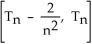  Suppose that 0  \le    (x)   \le  3 on the interval [0, 2] and that a Trapezoid Rule approximation T<sub>n</sub> for   based on n equal subintervals of [0, 2] has been calculated. Which is the interval you can be sure must contain I? A)    B)    C)    D)    E)    