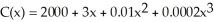<strong>The cost in dollars for a company to produce x pairs of shoes is . Find the marginal cost function.</strong> A) (x) = 1 + 0.02x + 0.0006 B) (x) = 1 + 0.01x + 0.0002 C) (x) = 3 + 0.02x + 0.0003 D) (x) = 3 + 0.02x + 0.0006 E) (x) = 3 + 0.01x + 0.0006