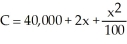 <strong>The daily cost of production of x widgets in a widget factory is C dollars, where . What is the cost per widget, and what value of x will make the cost per widget as small as possible?</strong> A) dollars, x = 2,000 B) dollars, x = 4,000 C) dollars, x = 8,000 D) dollars, x = 400 E) dollars, x = 4,000