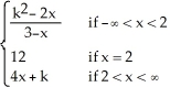 <strong>Let g(x) = where k is a constant real number. If g has a removable discontinuity at x = 2, then k is equal to:</strong> A) -3 B) 4 C) ±4 D) 3 E) -4 or 3