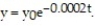 Solve the problem. -A certain radioactive isotope decays at a rate of 2% per 100 years. If t represents time in years and y represents the amount of the isotope left then the equation for the situation is   In how many years will there be 86% of the isotope left? A)  236 yr B) 1400 yr C)   700 yr D)  754 yr