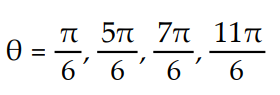  Solve for the angle θ, where 0 ≤ θ ≤ 2π -   \theta   =   A)   \theta = 0,   \pi , 2  \pi  B)     C)     D)      