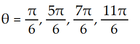  Solve for the angle θ, where 0 ≤ θ ≤ 2π -  \theta =   A)  \theta  = 0,   \pi , 2  \pi    B)     C)      D)      