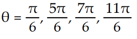  Solve for the angle θ, where 0 ≤ θ ≤ 2π -   \theta =   A)       B)      C)     D)    \theta  = 0,  \pi , 2 \pi