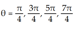  Solve for the angle θ, where 0 ≤ θ ≤ 2π -   \theta =   A)       B)      C)     D)    \theta  = 0,  \pi , 2 \pi