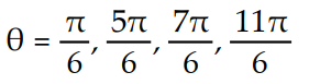  Solve for the angle θ, where 0 ≤ θ ≤ 2π -   \theta =   A)       B)     C)     D)    \theta  = 0,  \pi , 2 \pi   