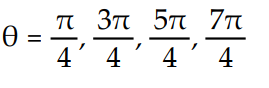 Solve for the angle θ, where 0 ≤ θ ≤ 2π -   \theta =   A)       B)     C)     D)    \theta  = 0,  \pi , 2 \pi   