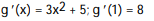 <strong>Calculate the derivative of the function. Then find the value of the derivative as specified.  -g(x) = x<sup>3</sup> + 5x;   (1)</strong> A)     B)   C)    D)    <div style=padding-top: 35px> 