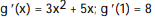 <strong>Calculate the derivative of the function. Then find the value of the derivative as specified.  -g(x) = x<sup>3</sup> + 5x;   (1)</strong> A)     B)   C)    D)    <div style=padding-top: 35px> 