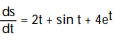Find the derivative. -s =   - cos t + 4   A)      B)      C)      D)     