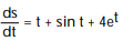 Find the derivative. -s =   - cos t + 4   A)      B)      C)      D)     