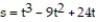 Solve the problem. -At time t, the position of a body moving along the s-axis is   m. Find the body's acceleration each time the velocity is zero. A)  a( 4)  = 24 m/   , a( 8)  = 4 m/   B)  a( 2)  = -6 m/   , a( 4)  = 6 m/   C)  a( 2)  = 6 m/   , a( 4)  = -6 m/   D)  a( 2)  = 0 m/   , a( 4)  = 0 m/  