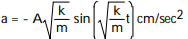 Solve the problem -The position (in centimeters)  of an object oscillating up and down at the end of a spring is given by   at time t (in seconds) . The value of A is the amplitude of the motion, k is a measure of the stiffness of the spring, and m is the mass of the object. Find the object's acceleration at time t. A)   B)   C)   D)   