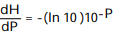 Solve the problem. -The pH scale is used by chemists to measure the acidity of a solution. It is a base 10 logarithmic scale. The pH, P, of a solution and its hydronium ion concentration in moles per liter, H, are related as follows: H = Find the formula for the rate of change . A) B) C) D)