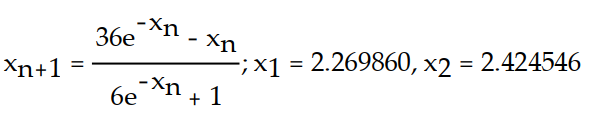 Write the formula for Newton's method and use the given initial approximation to compute the approximations   and   . Round to six decimal places. -f(x)  =   -   ;   = ln 2 A)    B)    C)    D)   