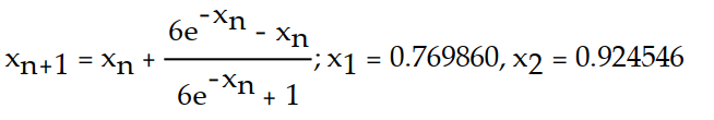 Write the formula for Newton's method and use the given initial approximation to compute the approximations   and   . Round to six decimal places. -f(x)  =   -   ;   = ln 2 A)    B)    C)    D)   
