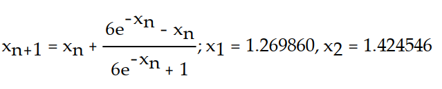 Write the formula for Newton's method and use the given initial approximation to compute the approximations   and   . Round to six decimal places. -f(x)  =   -   ;   = ln 2 A)    B)    C)    D)   