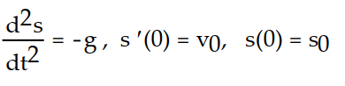 Provide an appropriate response.   -The position of an object in free fall near the surface of the plane where the acceleration due to gravity has a constant magnitude of g (length-units) /sec<sup>2 </sup> is given by the equation:     where s is the height above the earth, v<sub>0 </sub> is the initial velocity, and s<sub>0</sub>  is the initial height.  Give the initial value problem for this situation.  Solve it to check its validity.  Remember the positive direction is the upward direction.    A)     B)     C)     D)    