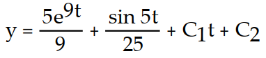 Find the general solution of the differential equation. Use C, C1, C2, . . . to denote arbitrary constants. If used, do not simplify hyperbolic functions. -y''(t)  = 45   + sin 5t A)     B)     C)     D)    