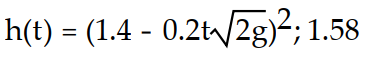 Solve the problem. -Imagine a large tank with cross-sectional area A. The bottom of the tank has a circular drain with cross-sectional area a. Assume the tank is initially filled with water to a height h(0)  = H. The height of the water as it flows out of the tank is described by the equation    where     is the acceleration due to gravity. Find the water height function for        Then determine the approximate time at which the tank is first empty. If necessary, round to two decimal places.     A)     B)     C)     D)    