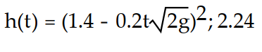 Solve the problem. -Imagine a large tank with cross-sectional area A. The bottom of the tank has a circular drain with cross-sectional area a. Assume the tank is initially filled with water to a height h(0)  = H. The height of the water as it flows out of the tank is described by the equation    where     is the acceleration due to gravity. Find the water height function for        Then determine the approximate time at which the tank is first empty. If necessary, round to two decimal places.     A)     B)     C)     D)    