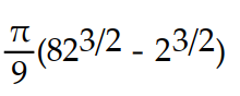  Find the area of the surface generated when the given curve is revolved about the y-axis.   -y =   , for    \le  x  \le  9  A)    B)    C)    D)    