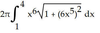 Write the integral that gives the surface area generated when the curve is revolved about the x-axis. Do not simplify.    -y =   on [ 1, 4] A)     B)     C)     D)    