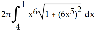 Write the integral that gives the surface area generated when the curve is revolved about the x-axis. Do not simplify.    -y =   on [ 1, 4] A)     B)     C)     D)    