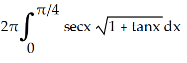 Write the integral that gives the surface area generated when the curve is revolved about the x-axis. Do not simplify.    -y = tanx on   A)     B)     C)     D)    