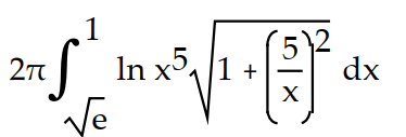 Write the integral that gives the surface area generated when the curve is revolved about the x-axis. Do not simplify.    -y = ln   on [1,   ] A)     B)     C)     D)    