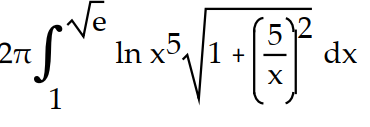 Write the integral that gives the surface area generated when the curve is revolved about the x-axis. Do not simplify.    -y = ln   on [1,   ] A)     B)     C)     D)    