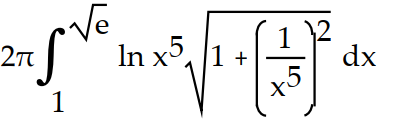 Write the integral that gives the surface area generated when the curve is revolved about the x-axis. Do not simplify.    -y = ln   on [1,   ] A)     B)     C)     D)    