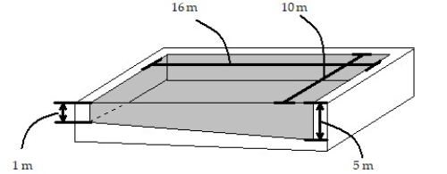 Solve the problem.    -A swimming pool is 16 m long and 10 m wide, with a bottom that slopes uniformly from a depth of   at one end to a depth of 2 m at the other end (see figure) . Assuming the pool is full, how much work is required to pump the water to a level 0.2 m above the top of the pool? Round to one decimal place when appropriate.     A)  1,097,600 J B)  9,042,133.3 J C)  17,404,800 J D)  7,944,533.3 J