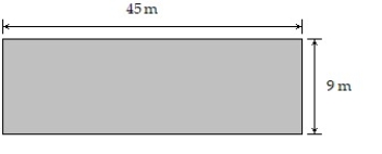 Solve the problem.    -The following figure shows the shape and dimensions of a small dam. Assuming the water level is at the top of the dam, find the total force on the face of the dam.    A)  17,860,500 N B)  89,302,500 N C)  396,900 N D)  9,922,500 N