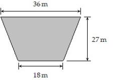 Solve the problem.    -The following figure shows the shape and dimensions of a small dam. Assuming the water level is at the top of the dam, find the total force on the face of the dam.    A)  128,595,600 N B)  160,744,500 N C)  85,730,400 N D)  3,572,100 N