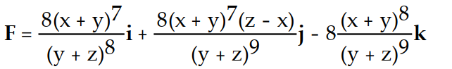 Find the gradient field F of the function f.         -f(x, y, z)  =   A)    B)    C)    D)   