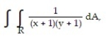  Evaluate the double integral over the given region. -  R = {(x, y) : 0  \le x \le 6, 0 \le y \le 4} A)  ln 7   B)  ln 7 ln 5 C)  5 ln 7 D)  ln 35 