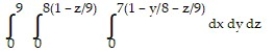 Solve the problem. -Write an iterated triple integral in the order   for the volume of the tetrahedron cut from the first octant by the plane   . A)    B)    C)    D)   