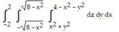 Solve the problem. -Write an iterated triple integral in the order   for the volume of the region enclosed by the paraboloids   and   . A)    B)    C)    D)   