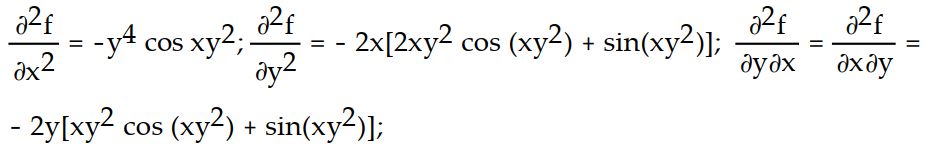 Find all the second order partial derivatives of the given function. -f(x, y)  = cos (x   )  A)      B)    C)     D)   