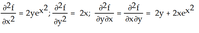 Find all the second order partial derivatives of the given function. -f(x, y)  = x   + y   + 5 A)     B)    C)     D)    