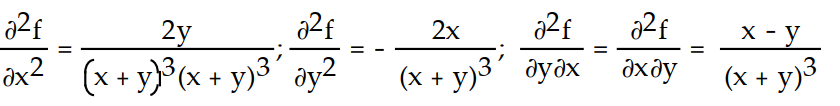 Find all the second order partial derivatives of the given function. -f(x, y)  =   A)      B)    C)     D)    