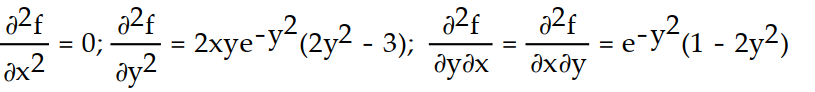Find all the second order partial derivatives of the given function. -f(x, y)  = xy   A)      B)    C)    D)   